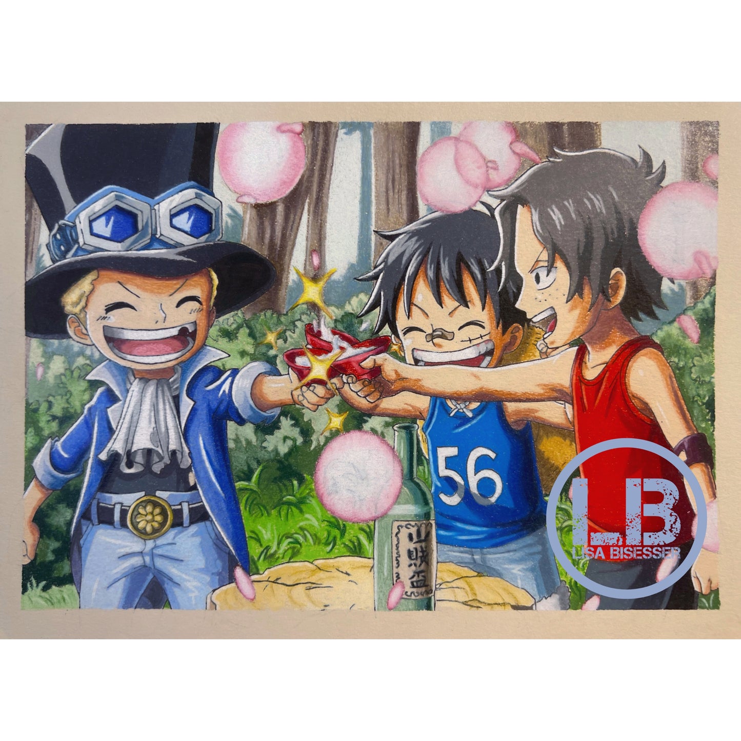 Luffy, Ace & Sabo share sake- Art Print