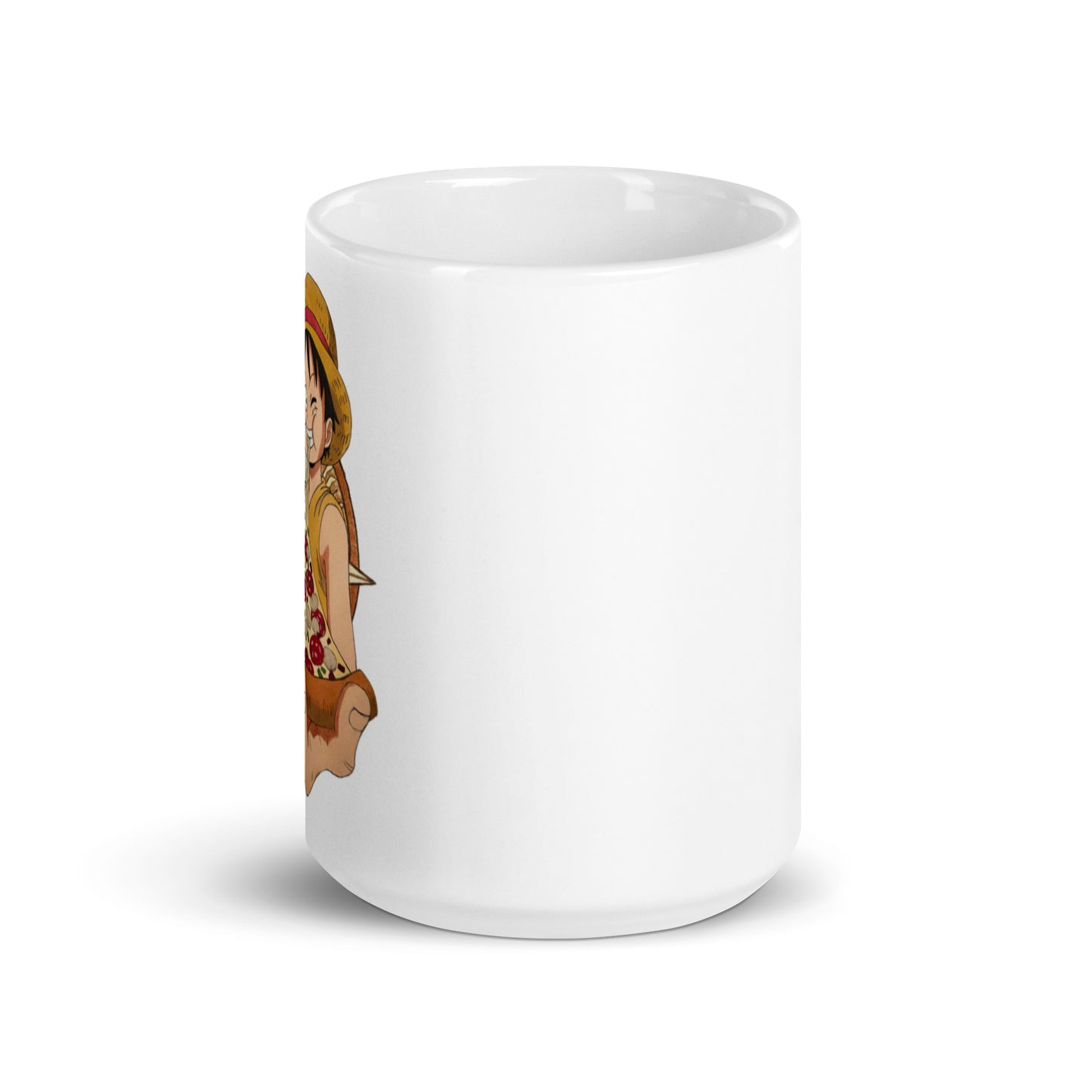 Luffy Eating Pizza White glossy mug