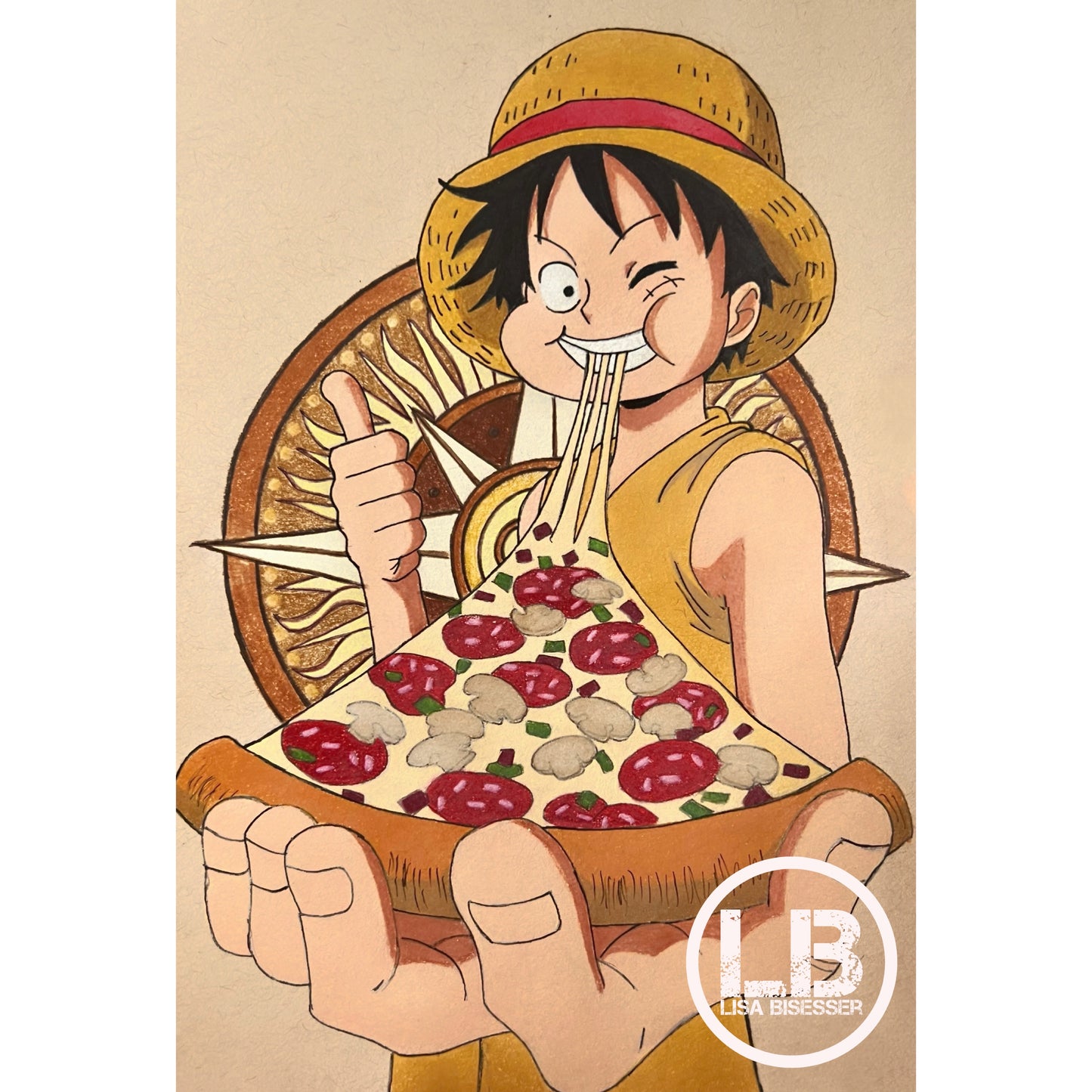 Luffy eating pizza - Art Print